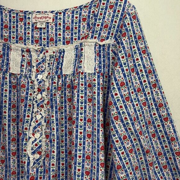 Lanz of Salzburg Nightgown S Blue Tyrolean Stripes Flannel Long Cottagecore Soft - Picture 11 of 11